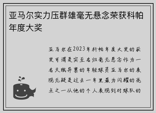 亚马尔实力压群雄毫无悬念荣获科帕年度大奖 亚马尔实力压群雄毫无悬念荣获科帕年度大奖