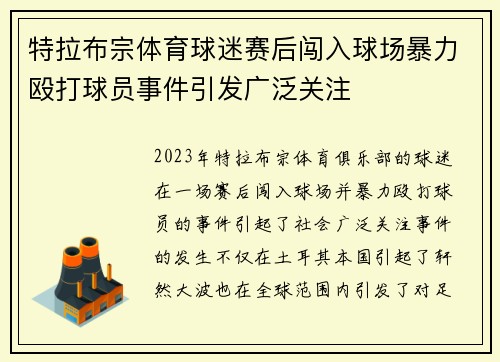 特拉布宗体育球迷赛后闯入球场暴力殴打球员事件引发广泛关注 特拉布宗体育球迷赛后闯入球场暴力殴打球员事件引发广泛关注
